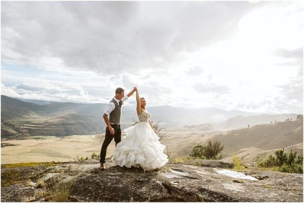 winthrop elopement on a mountain top bride and groom dancing in the sunshine snohomish and seattle wedding photography