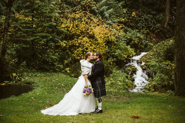 Shangri-La on the Green wedding with the waterfall in the background