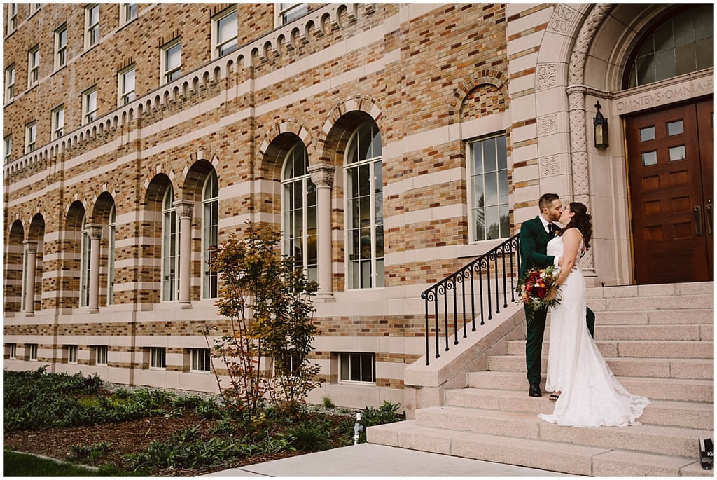 Lodge at St Edward Wedding out on the back steps
