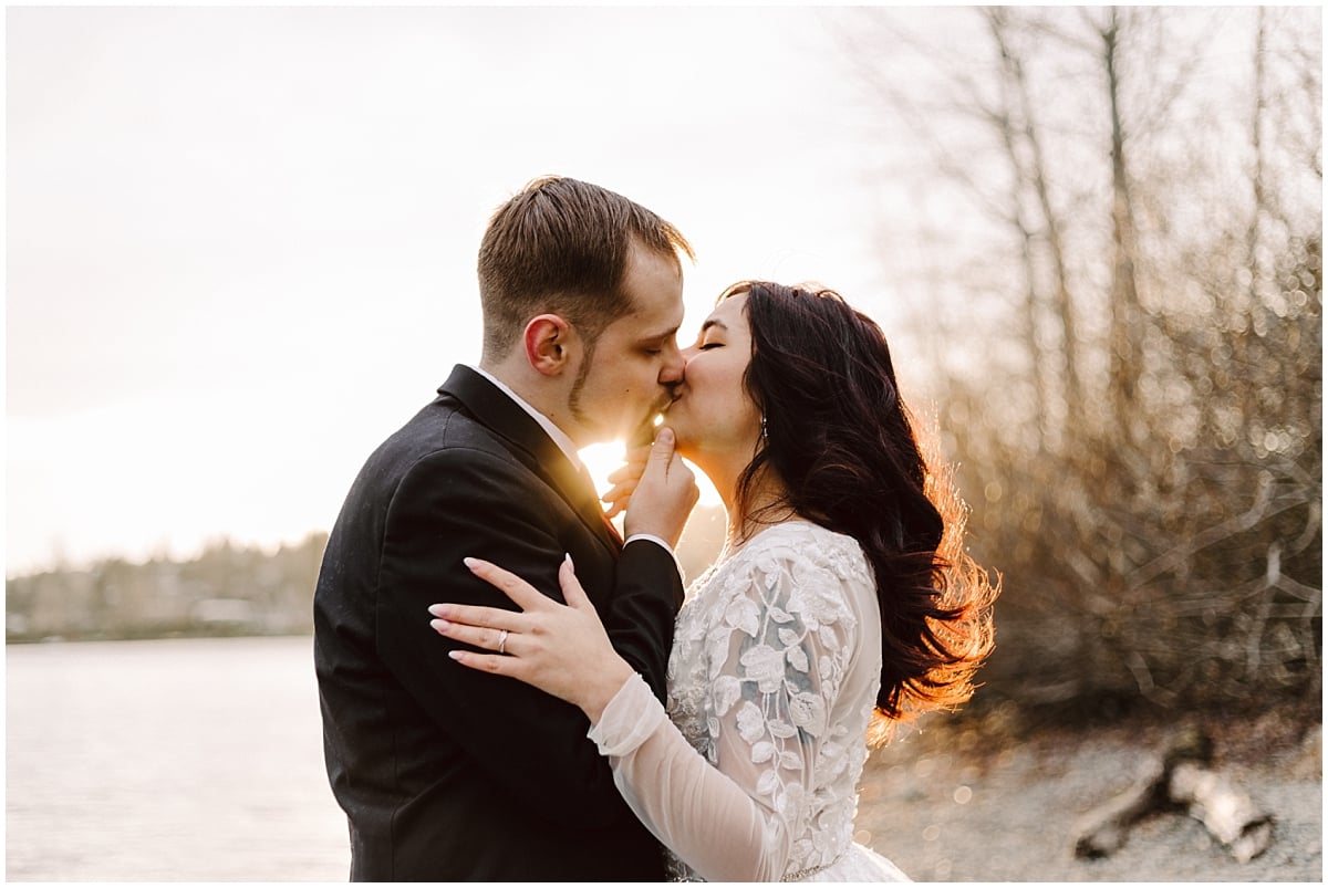 Seattle Elopement at Kubota Garden and Seward Park Beach in the winter on 2 22 2022