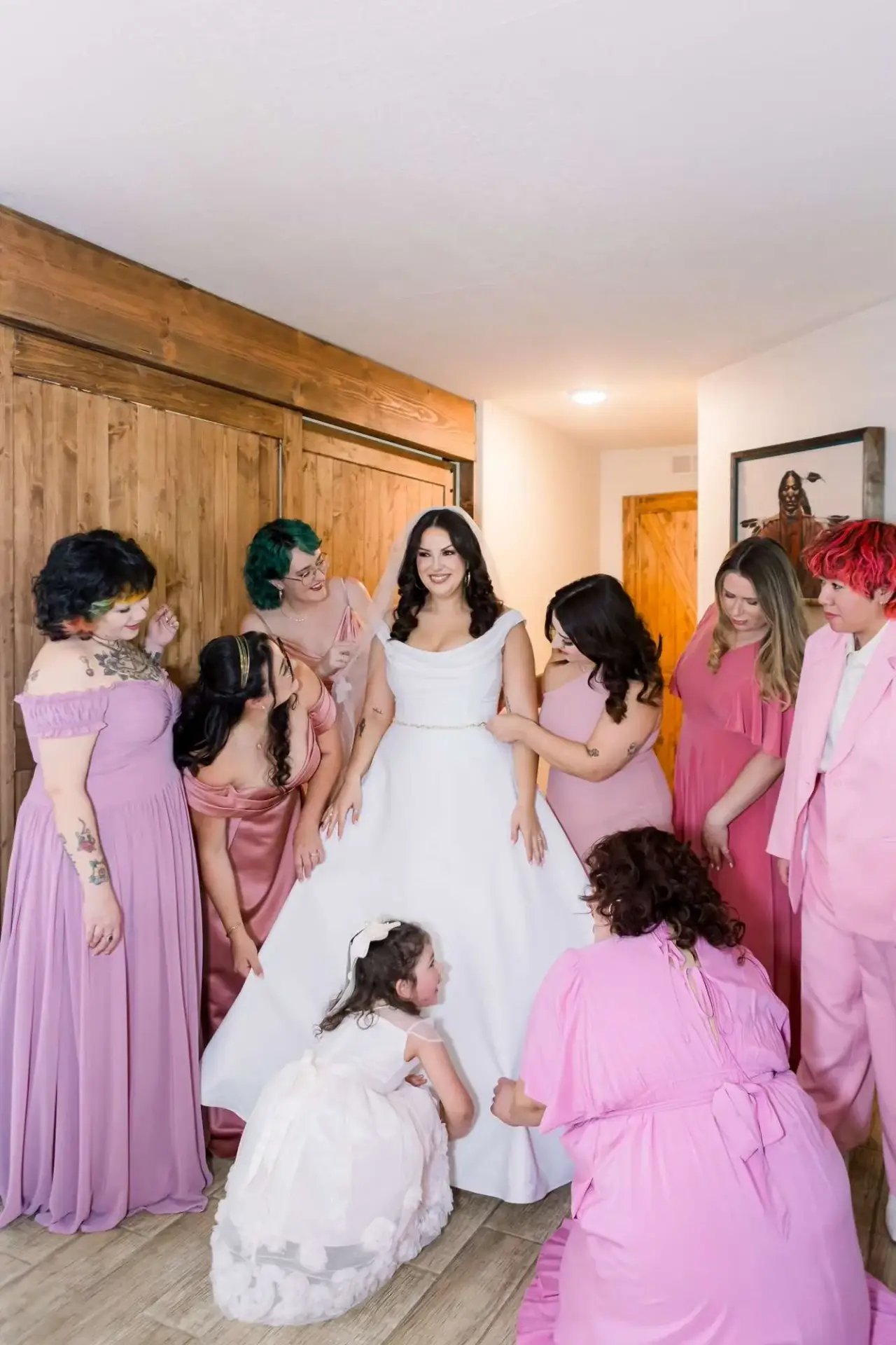 Bride getting ready in a beautiful dressing room at Bubbling Wells Oasis