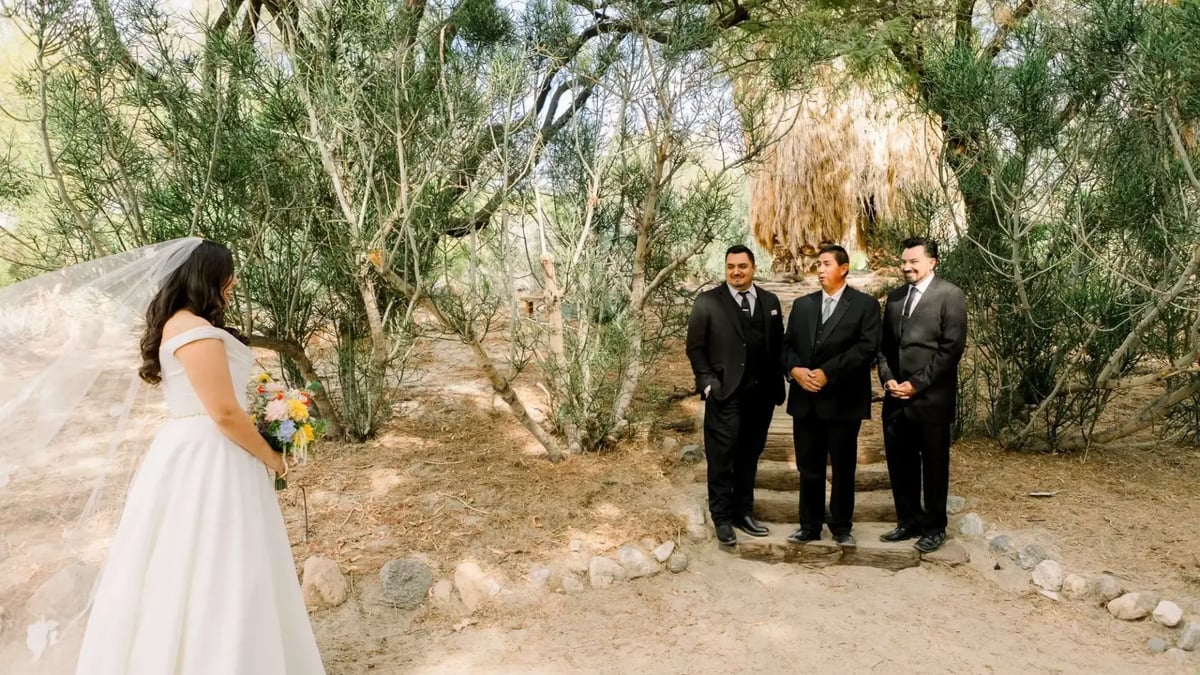 First look moment in desert landscape
