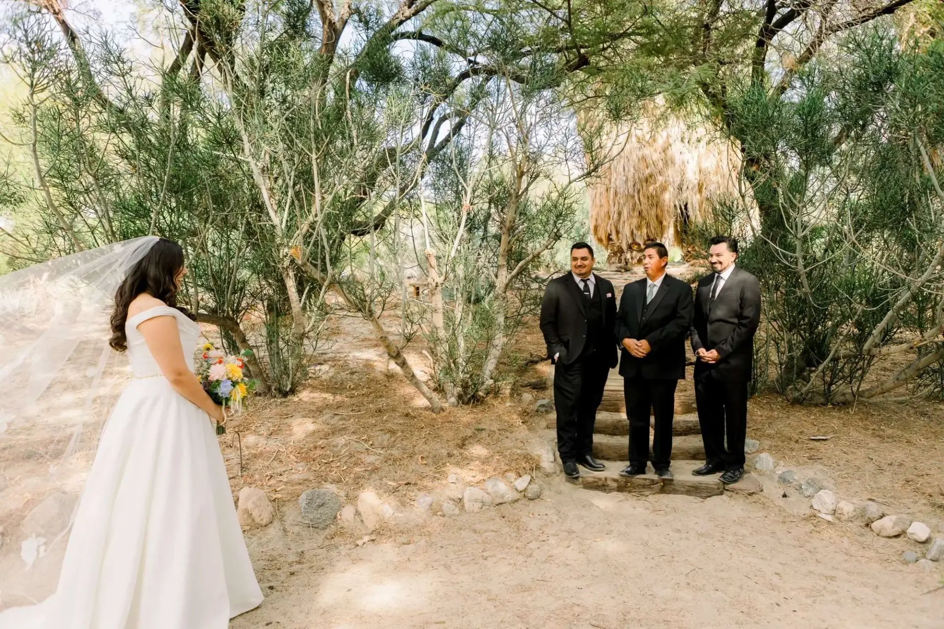 Couple sharing their first look at the Bubbling Wells Oasis grounds