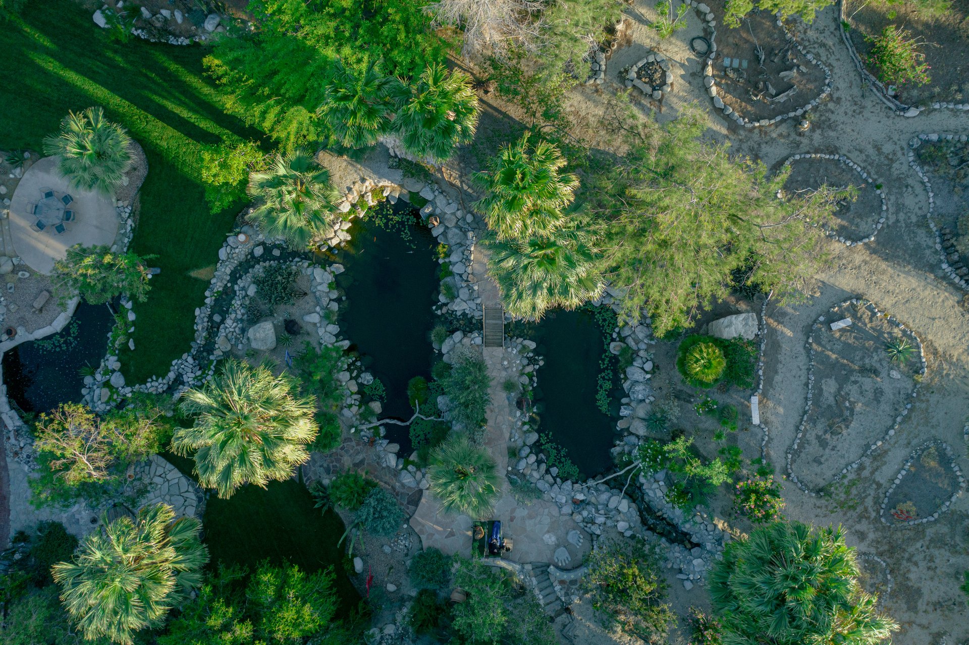 Aerial view of Bubbling Wells Oasis 107-acre desert retreat venue