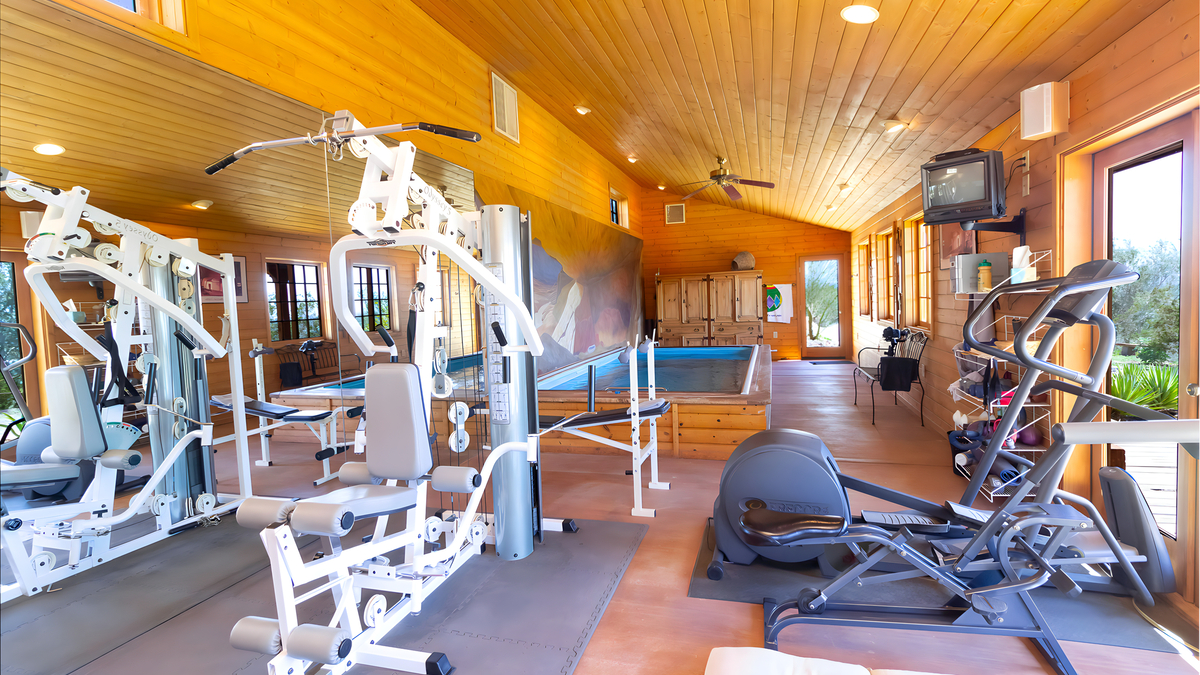 Modern fitness center with panoramic windows