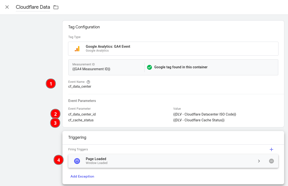 Cloudflare data collection tag setup