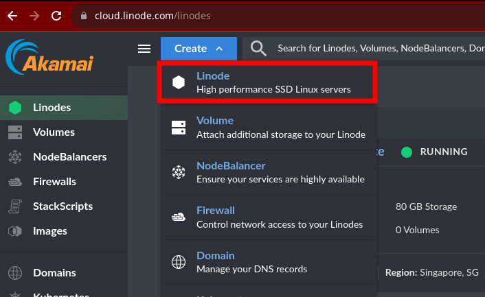 Creating a new Linode from the cloud dashboard