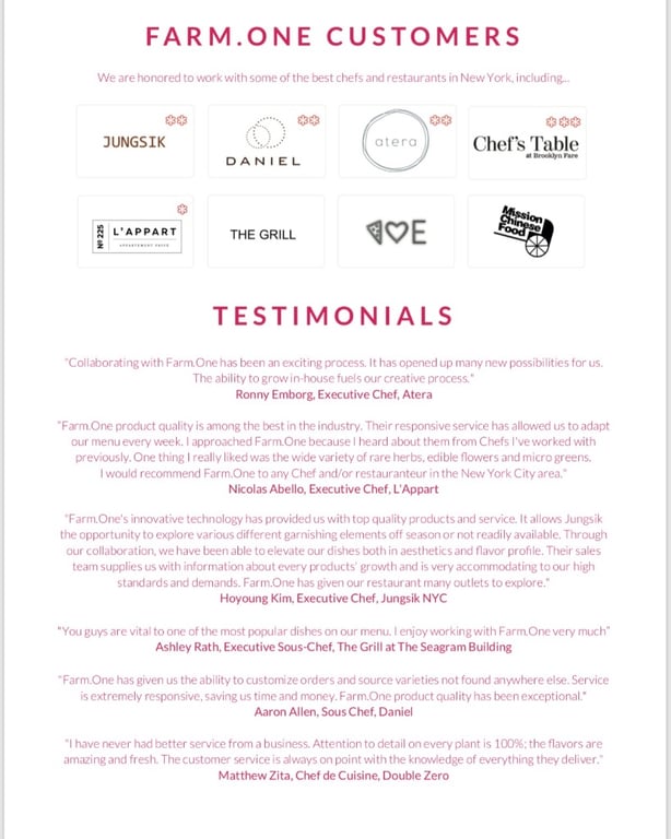 Farm.One Chef Testimonials