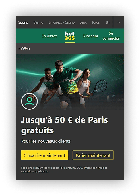 gratuits bet365 50 euro