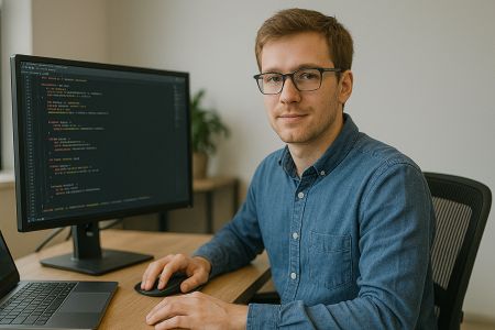 Illustration: Embedded C developer at a desk