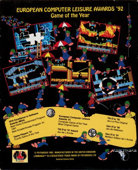 Lemmings box back description, 1992