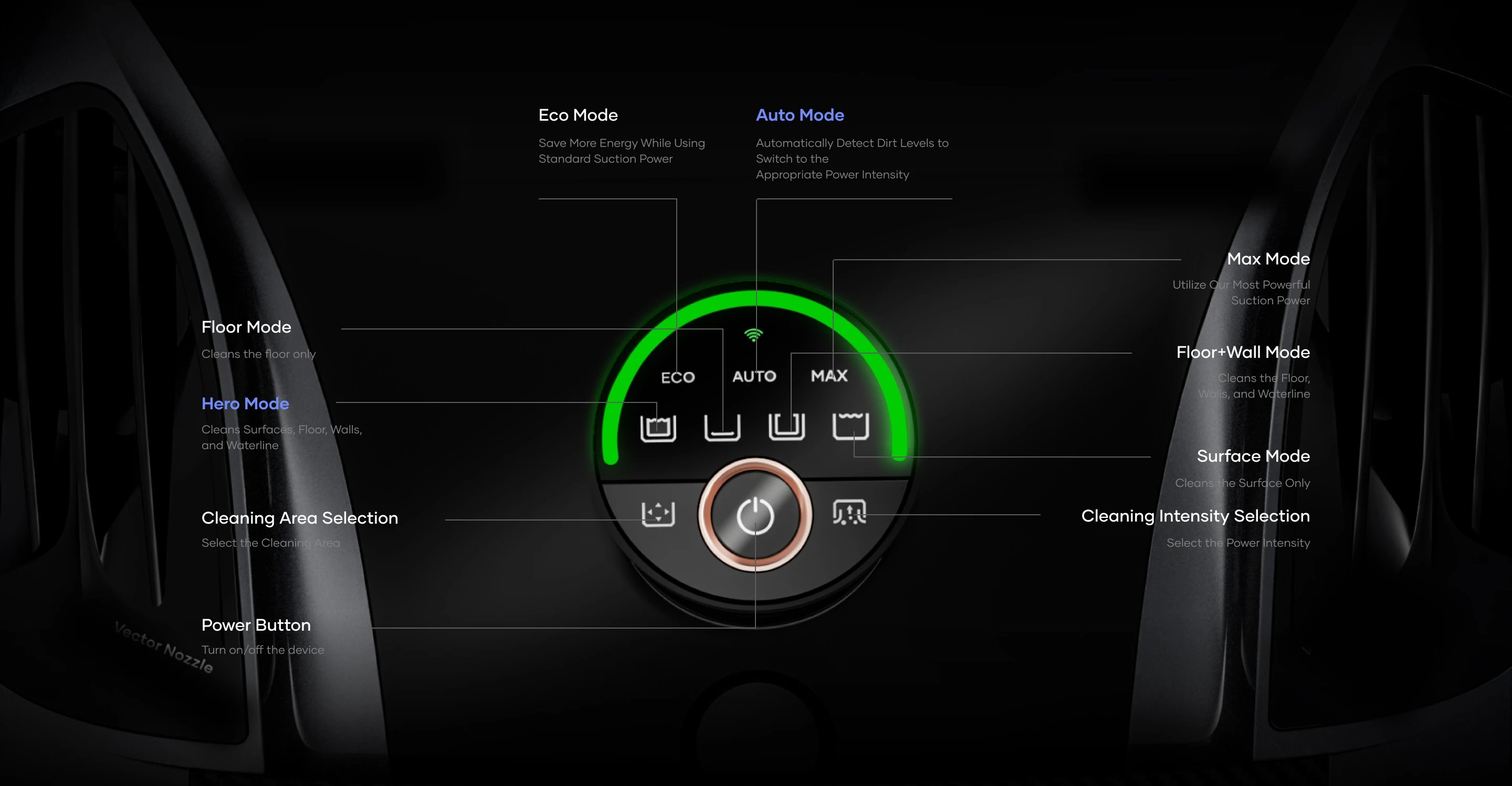 Aiper Scuba X1 Pro Max cordless robotic pool cleaner control panel showing multiple cleaning modes and power settings.