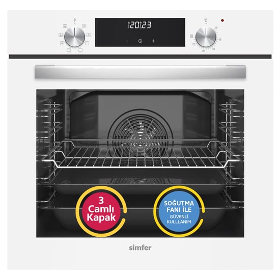 Simfer 8209 Ankastr Qs 9 Fonk Beyaz Cam Power Turbo Dij Saat