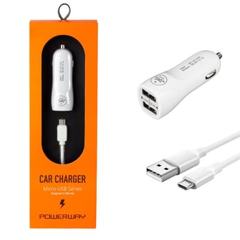Powerway X233 Micro Usb Plastik Gövde Araç Şarj Adaptörü Dual Usb ⚡