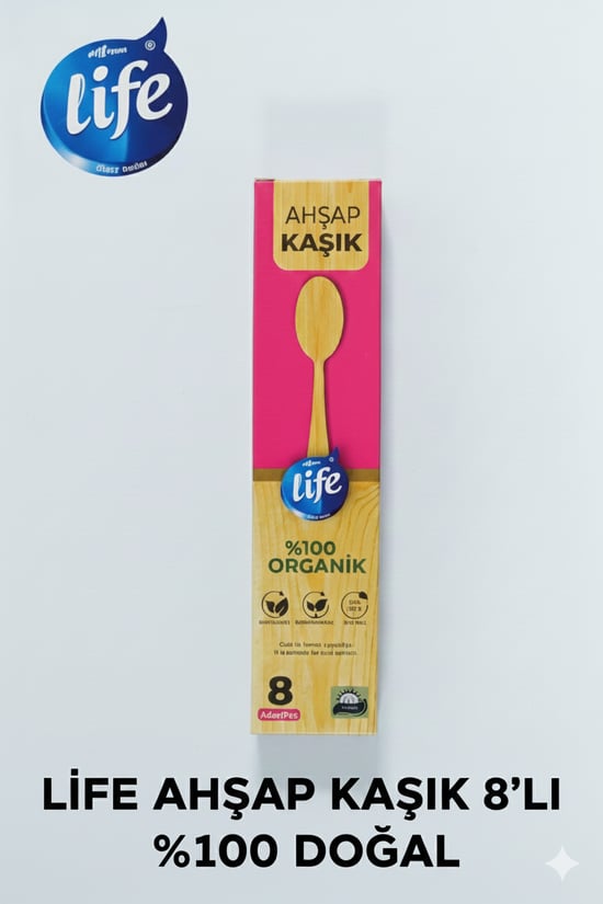 Life Ahşap Kaşık 8'li %100 Doğal