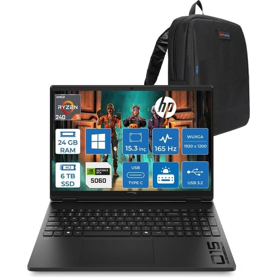 HP Hyperx Omen 15 Amd Ryzen 5 240 24GB Ddr5 6tb SSD Geforce RTX5060 8gb Windows 11 Home 15.3" Wuxga 