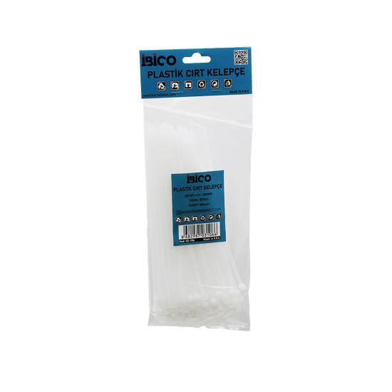 İ13-106 ( Beyaz ) ( 4.8x200mm ) ( Plastik ) Cırt Kelepçe ( Kablo Bağı ) ( 100pcs )