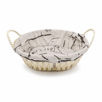 İ22-383 ( Oval ) ( Renkli Desen Bezli ) ( İp Hasır ) Ekmek Sepeti ( Kulplu & Metal İskelet ) & Çok Amaçlı Sepet 28x22cm