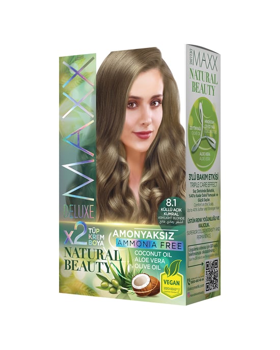 Maxx Deluxe Natural Beauty Amonyaksız Set Boya 8.1 Küllü Açık Kumral