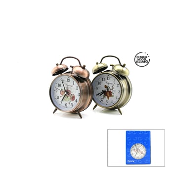 Twin Bell Alarm Clock Bgc-52 Yuvarlak Masa Çalar Saat ( Metal Kasa Eskitme Desenli ) ( Pilli & Işıklı ) ( Çap: 10cm )