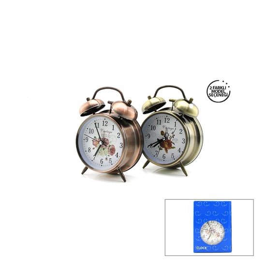 Twin Bell Alarm Clock Bgc-52 Yuvarlak Masa Çalar Saat ( Metal Kasa Eskitme Desenli ) ( Pilli & Işıklı ) ( Çap: 10cm )