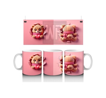 Kalpli Ayıcık Figürü Yandan ve Arkadan Detaylı - Baskılı Kahve Kupası Çok Renkli