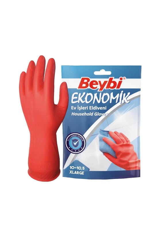 Beybi Ekonomik Ev İşleri ve Bulaşık Eldiveni 10-10,5 Beden Kırmızı