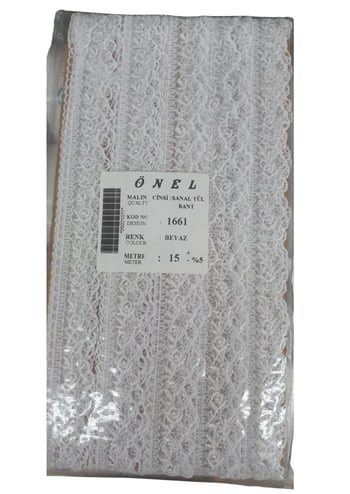 Dantel Polyester Sanal Tül Bant Beyaz 15 Metre En 6 Cm On-1661-b