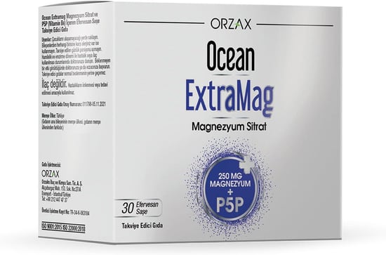 Ocean ExtraMag Magnezyum Sitrat 250 Mg Magnezyum + P5P 30 Efervesan Saşe