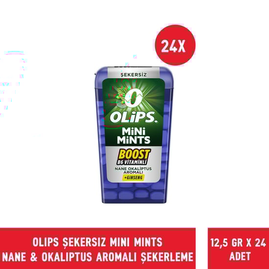 Olips Mini Mints Boots B6 Vitaminli Nane Okaliptus Ginsen 12.5 Gr Şeker 24 Adet