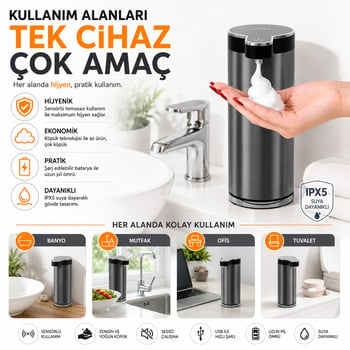 403839 Paslanmaz Tezgahüstü Sensörlü Köpük Sabun Dispenseri