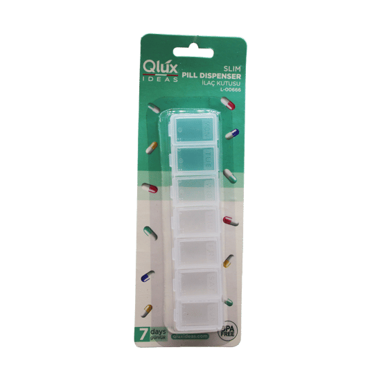 Qlux L-00666 Kt-563 ( Slim ) ( Uzun D.dörtgen & 7 Günlük ) Pill Dispenser İlaç Kutusu