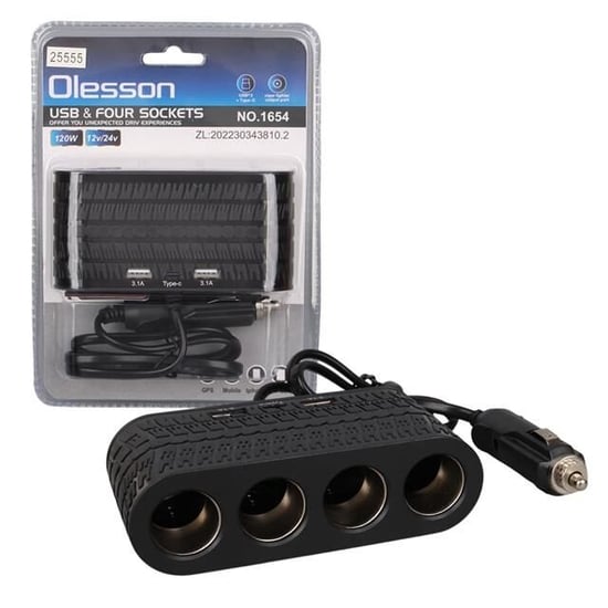 Olesson 1654 12-24v Çift Usb - Type-c 120w 80cm Kablolu 4'lü Araç Çakmak Çoklayıcı