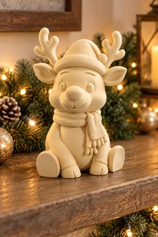 Sevimli Noel Geyikleri Figürlü Dekoratif Biblo Sarı