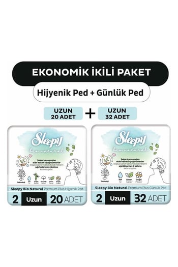 Sleepy Bio Natural Premium Plus Hijyenik Ped Uzun 20'li + Günlük Ped Uzun 32'li