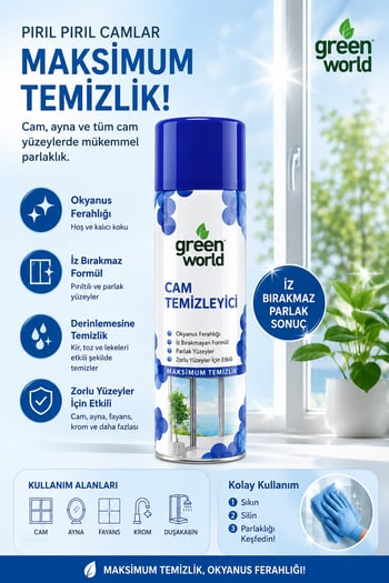 Green World Cam Temizleyici Köpük Sprey 500 Ml