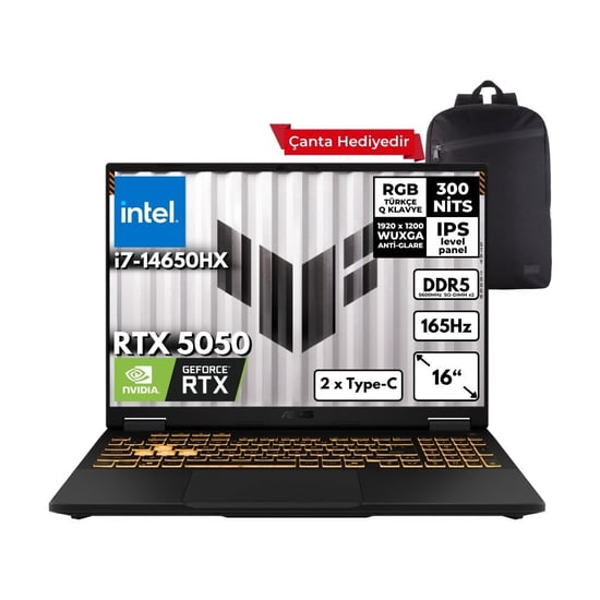 Asus Tuf Gaming F16 I7-14650HX 32-Gbddr5 1 Tbssd RTX5050 (8GB-GDDR7-115W) 16" Wuxga 165Hz Windows 11