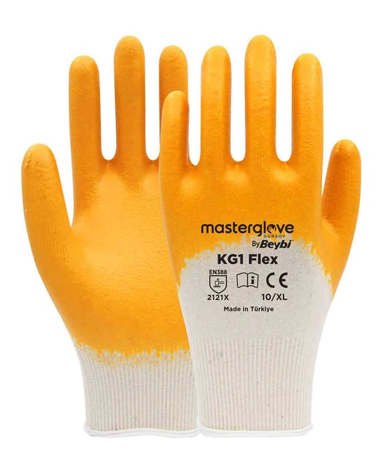 Master Glove Kg1 Flex Sarı Pamuk Nitril İş Eldiveni 10 Beden