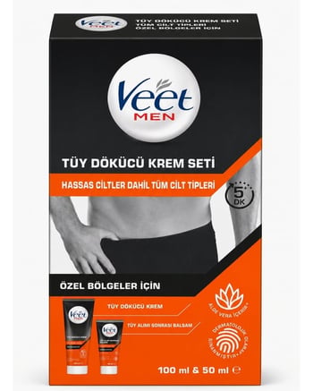 Veet Men Tüy Dökücü Krem Seti Özel Bölgeler için Tüy Dökücü Krem 100 Ml + Tüy Alım Sonrası Balsam 50 Ml