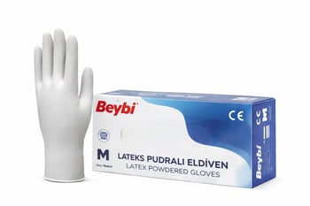 Beybi Pudralı Lateks Eldiven M Beden Beyaz 100'LÜ