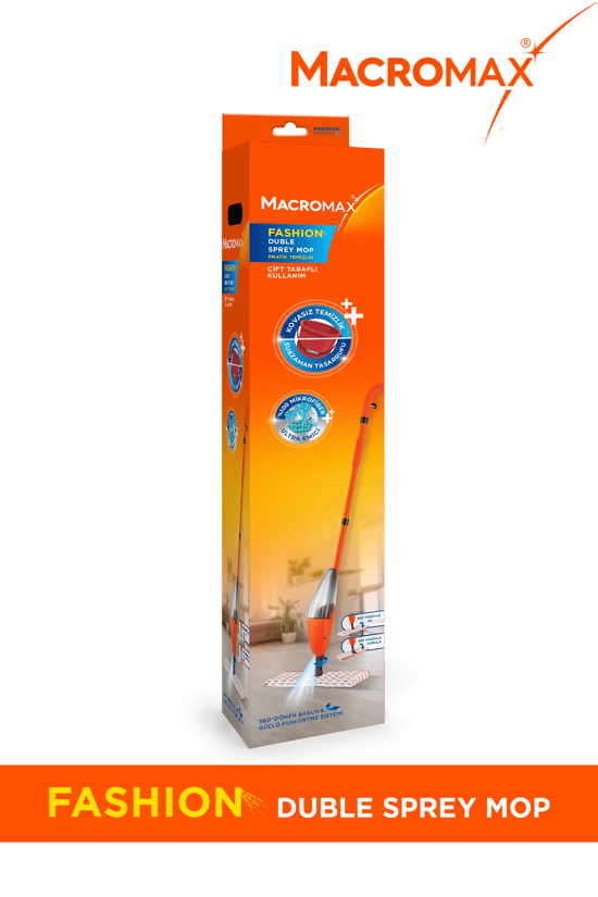 Macromax Fashion Çift Taraflı Sprey Mop Kovasız Pratik Temizlik 360 Döner Başlıklı Paspas