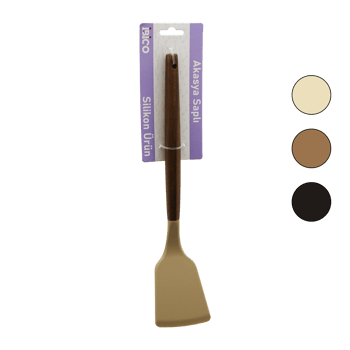 İ22-021 ( Renkli Silikon ) ( Ahşap Akasya Saplı ) ( Klasik ) Spatula ( 30cm )