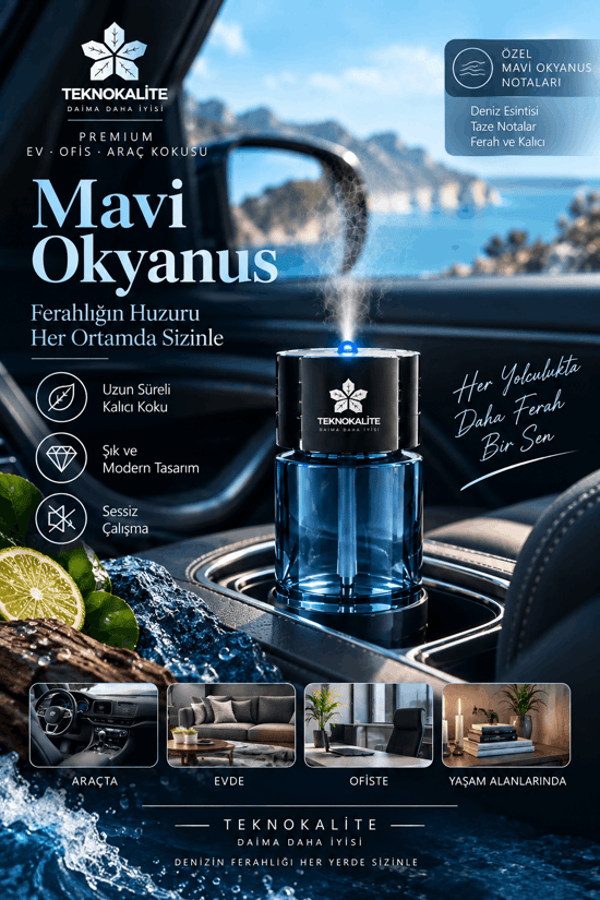 Airmist D5 Ultrasonik Aroma Difüzörü Mavi Okyanus – Akıllı Elektronik Koku Makinesi, Araç Ev Ofis