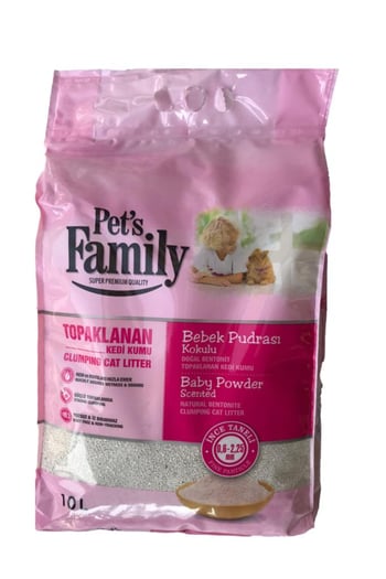 Pets Family Topaklanan Bebek Pudrası Kokulu Doğal Bentonit Ince Taneli Kedi Kumu 10 L