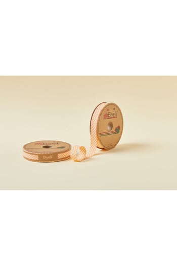 Biye Ekoseli Katlı E06 Turuncu 2 Cm 25 Metre %65 Koton %35 Polyester