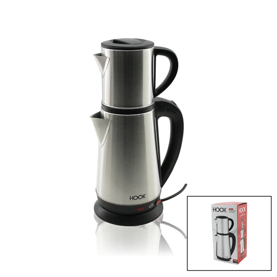 Hook Hk-509 ( Elektrikli ) Çay Makinesi ( Çaycı Set ) ( 1.8lt Su Isıtıcı Pls.+ 0.8lt Demlik ) ( Çelik Taban ) ( 1800w ) ( 360° Gövde )