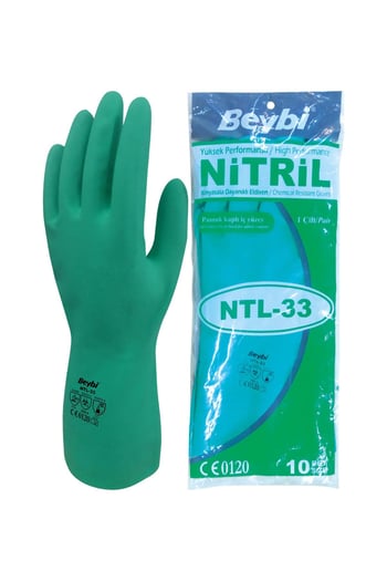 Beybi Ntl-33 Yeşil Kimyasal Koruyucu Nitril İş Eldiveni 10 Beden