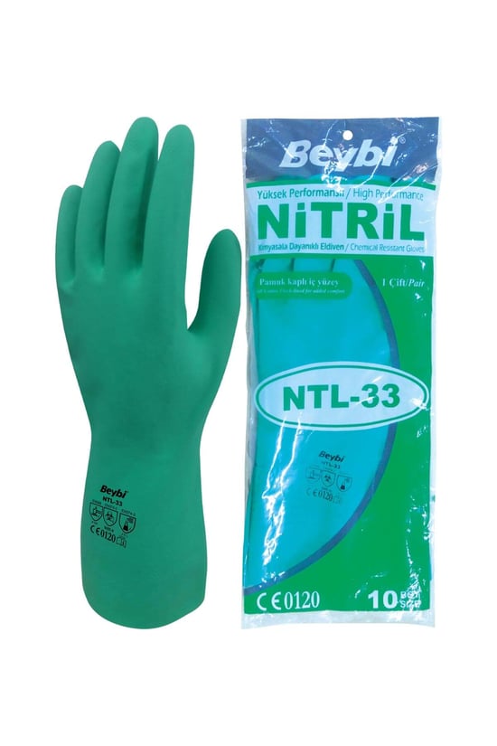 Beybi Ntl-33 Yeşil Kimyasal Koruyucu Nitril İş Eldiveni 10 Beden