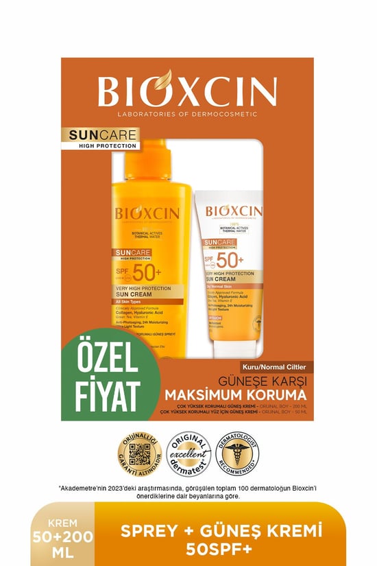 Bioxcin Sun Care Kuru ve Normal Ciltler Sprey + Güneş Kremi +50spf Set
