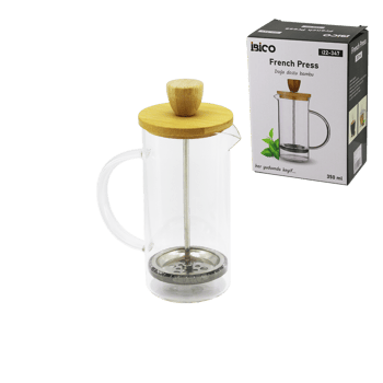 İ22-347 French Press ( Bambu Kapak) ( 350ml ) ( Cam ) Bitki Süzgeçi